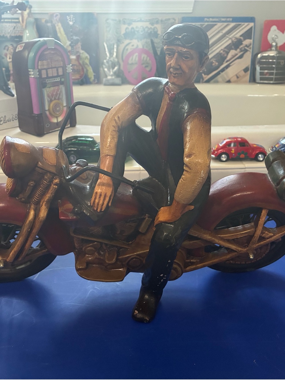 Vintage Style Red and Gold Motorcycle Rider Figurine - Unbranded